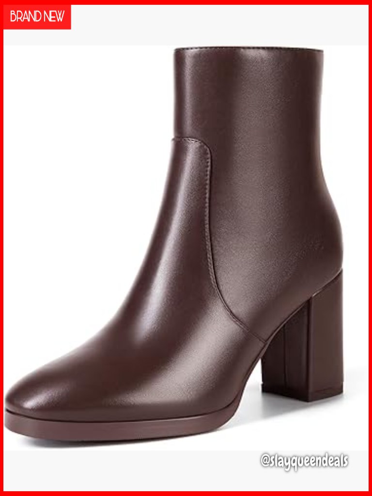 Women's Heeled Ankle Boots Chunky Block Heel Side Zipper Round Toe